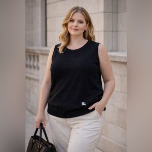 NWOT - XL - BURBERRY LONDON - Classic Black Sleeveless Knit Top 100% wool